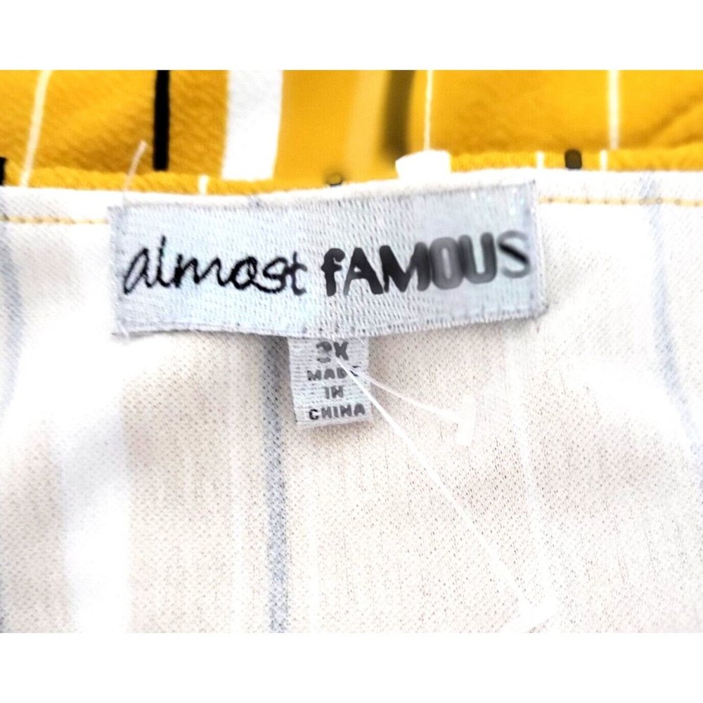 Almost Famous Junior Womens 3X Mustard Black Stripe Off The Shoulder Dress - Picture 6 of 8